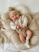 Load image into Gallery viewer, Pompom Baby Bonnet – Cotton Blend Tie-Up Hat with Chin Straps