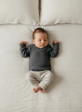 Load image into Gallery viewer, Cotton Ribbed Baby Top with Shoulder Buttons – Navy, Brown, Grey