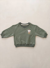 Load image into Gallery viewer, Sage organic cotton baby and toddler sweatshirt with Bear-y Warm winter bear embroidery