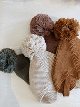 Load image into Gallery viewer, Pompom Baby Bonnet – Cotton Blend Tie-Up Hat with Chin Straps