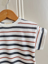 Load image into Gallery viewer, Slate and rust striped baby romper – breathable cotton for summer
