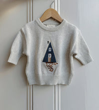 Load image into Gallery viewer, Cabin Knit Baby Jumper – Ecru Flecked Autumn Scene Embroidery