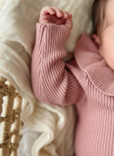 Load image into Gallery viewer, Ribbed Baby Top with Ruffle Neck – Pink