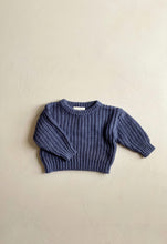 Load image into Gallery viewer, Ada Baby dusty blue oversized chunky knit jumper made from 100% cotton displayed in a premium flat lay.