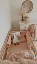 Load image into Gallery viewer, newborn crib scene with organic goose comforter in soft tones