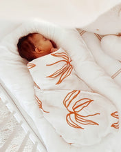 Load image into Gallery viewer, Organic Muslin & Bamboo Baby Swaddle – Large Leaves Autumn Print (120x120 cm)