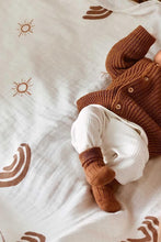 Load image into Gallery viewer, Organic Muslin & Bamboo Baby Swaddle – Rainbow & Sun Print (120x120 cm)