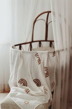 Load image into Gallery viewer, Organic Muslin & Bamboo Baby Swaddle – Rainbow & Sun Print (120x120 cm)