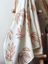 Load image into Gallery viewer, Organic Muslin & Bamboo Baby Swaddle – Large Leaves Autumn Print (120x120 cm)