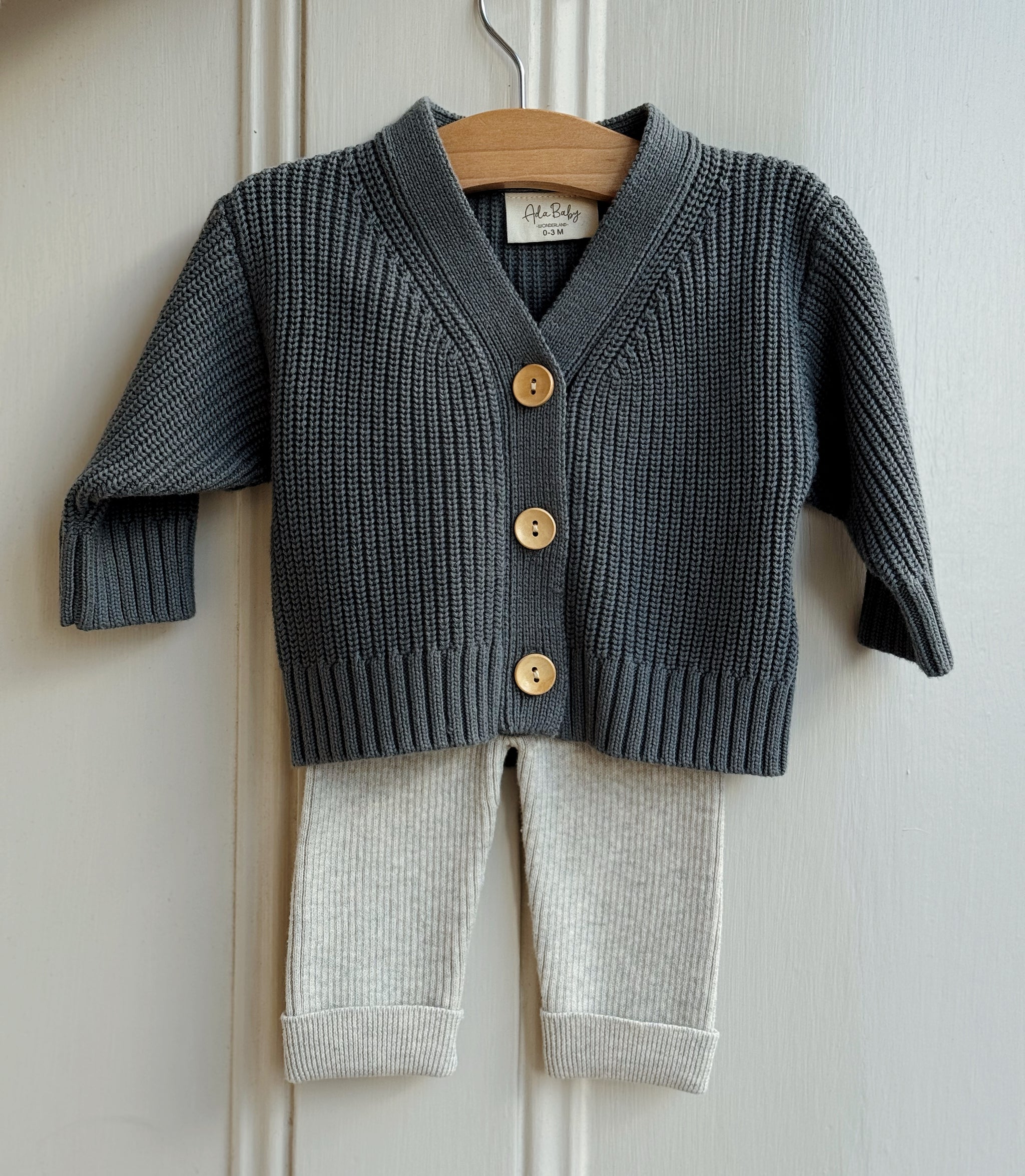 Dark Green Cotton Knit Baby Cardigan – Wooden Buttons