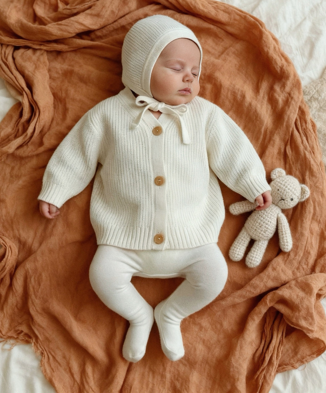 Knit Baby Cardigan – Off White 100% Cotton Button-Up for All Seasons