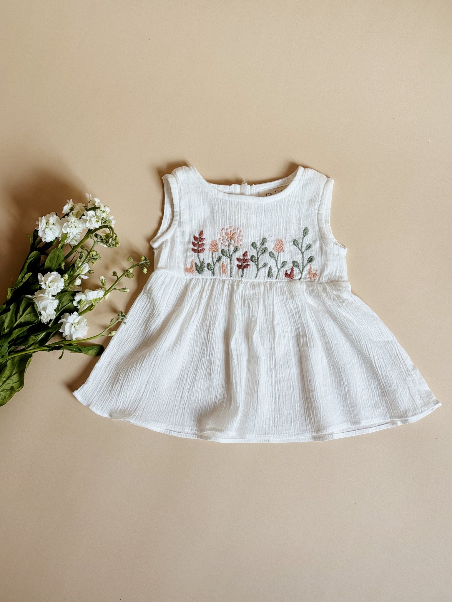 Blossom Baby Dress Soft Cotton with Delicate Floral Embroidery 0-6M Blossom Baby Dress Soft Cotton with Delicate Floral Embroidery 0-6M