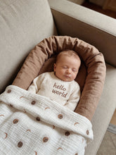 Load image into Gallery viewer, Organic Muslin Baby Blanket – Moon &amp; Sun Celestial Print (85x120 cm)

