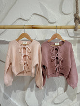 Load image into Gallery viewer, Cotton Knit Baby Cardigan with Front Ties – Pink &amp; Purple
