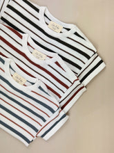Load image into Gallery viewer, Set of three striped organic baby rompers – Rust, Slate, Espresso
