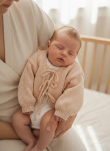 Load image into Gallery viewer, Cotton Knit Baby Cardigan with Front Ties – Pink &amp; Purple
