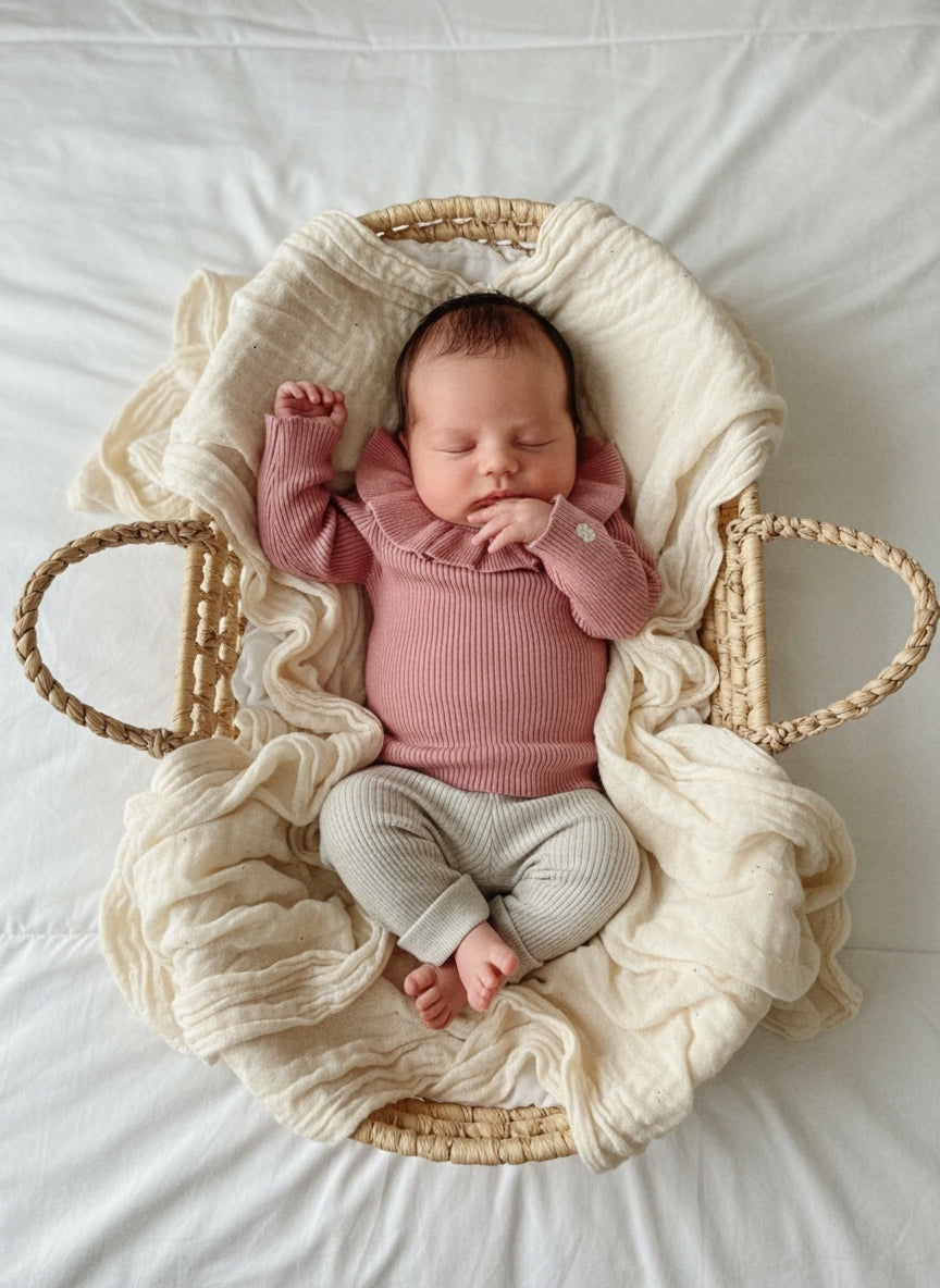 Ribbed Baby Top with Ruffle Neck – Pink