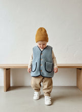 Load image into Gallery viewer, Oversized Sheepskin-Look Baby Gilet – Off-White &amp; Light Blue

