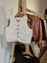 Load image into Gallery viewer, Oversized Sheepskin-Look Baby Gilet – Off-White &amp; Light Blue
