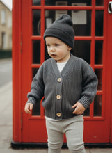 Load image into Gallery viewer, Knit Baby Cardigan – Dark Grey 100% Cotton Button-Up for All Seasons
