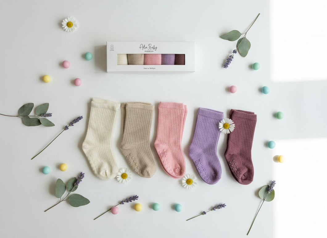Pink Set – Bamboo Baby Socks Gift Box (5 Pairs, 0–18 Months)