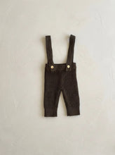 Load image into Gallery viewer, Khaki knit braces trousers for babies and toddlers in soft 100% cotton with adjustable shoulder straps.
