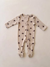 Load image into Gallery viewer, Acorn organic cotton baby sleepsuit with zip fastening and footed design
