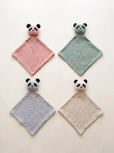 Load image into Gallery viewer, Organic cotton muslin panda baby comforters in pink, sage green, blue and beige
